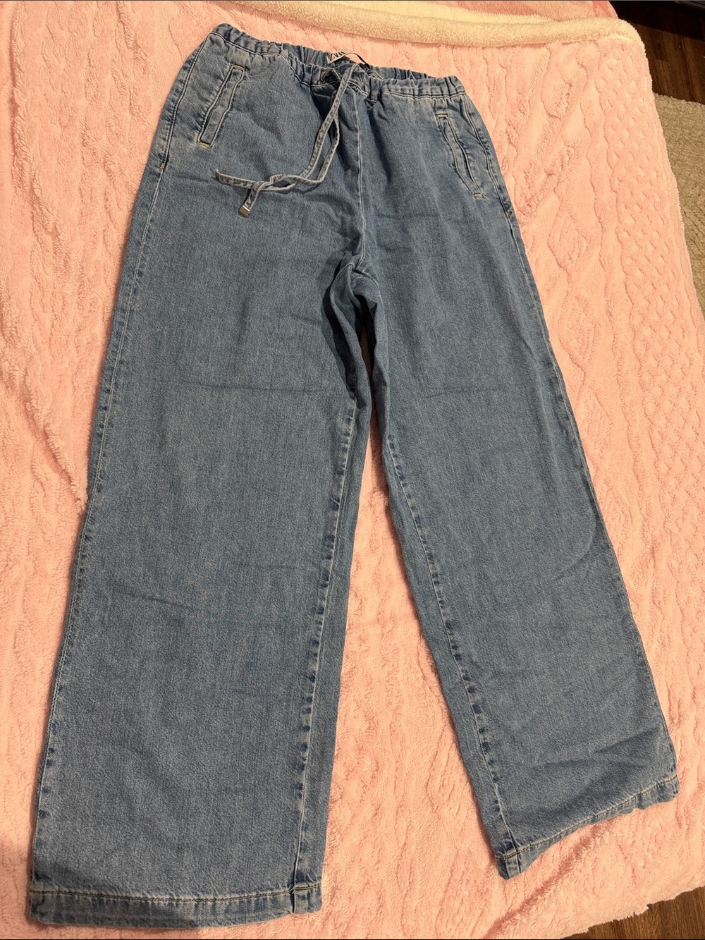 Zara Light Blue Wide-Leg Drawstring Jeans